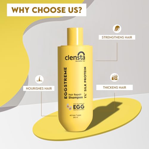 Clensta Eggstreme Hair Repair Shampoo With Egg Protein, Biotin & Hydrolyzed Silk Protein | Promotes Strengthening & Repair Damaged Hair | Sulfate & Paraben Free | For Men & Women - 250ml - Image 3