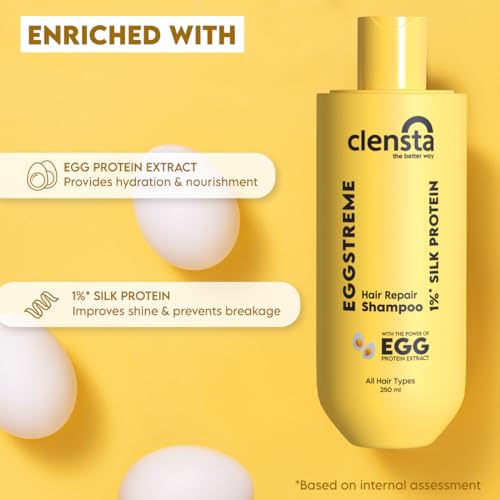 Clensta Eggstreme Hair Repair Shampoo With Egg Protein, Biotin & Hydrolyzed Silk Protein | Promotes Strengthening & Repair Damaged Hair | Sulfate & Paraben Free | For Men & Women - 250ml - Image 4