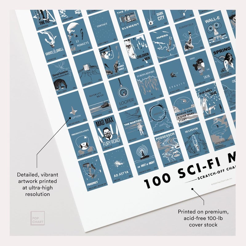 Pop Chart Lab Pop Chart | 100 Sci-Fi Movies Scratch-Off Poster | 12" x 16" Art Print | Film Decor for the Science Fiction Fan | 100% Made in the USA - Image 3