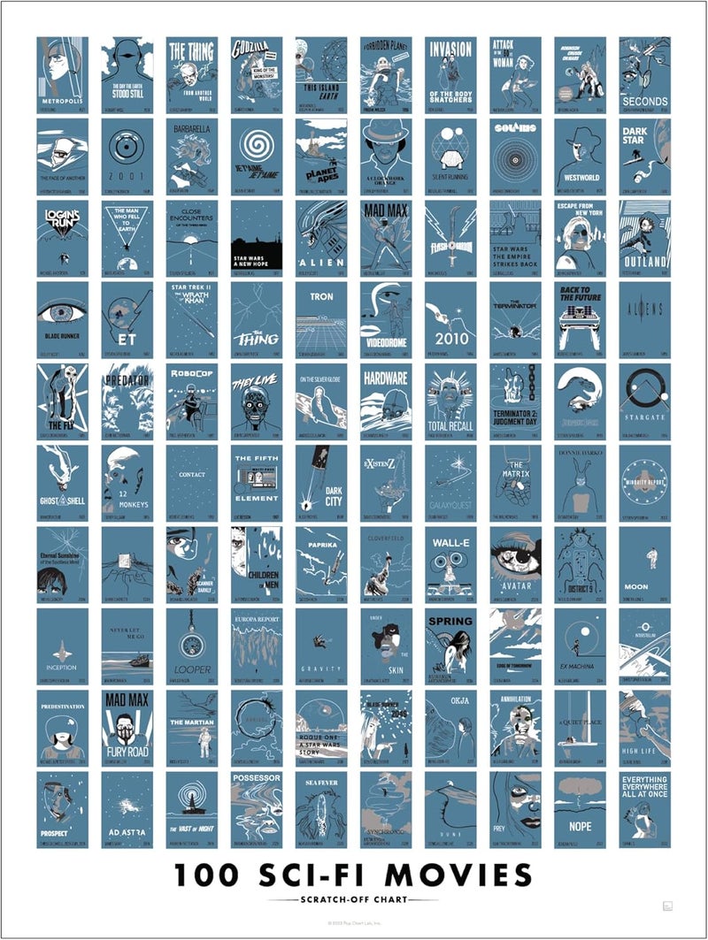 Pop Chart Lab Pop Chart | 100 Sci-Fi Movies Scratch-Off Poster | 12" x 16" Art Print | Film Decor for the Science Fiction Fan | 100% Made in the USA - Image 1