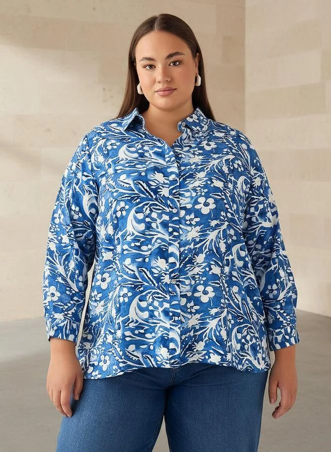 Ulla Popken Ulla Popken Regular Fit Viscose Shirt with Floral Print