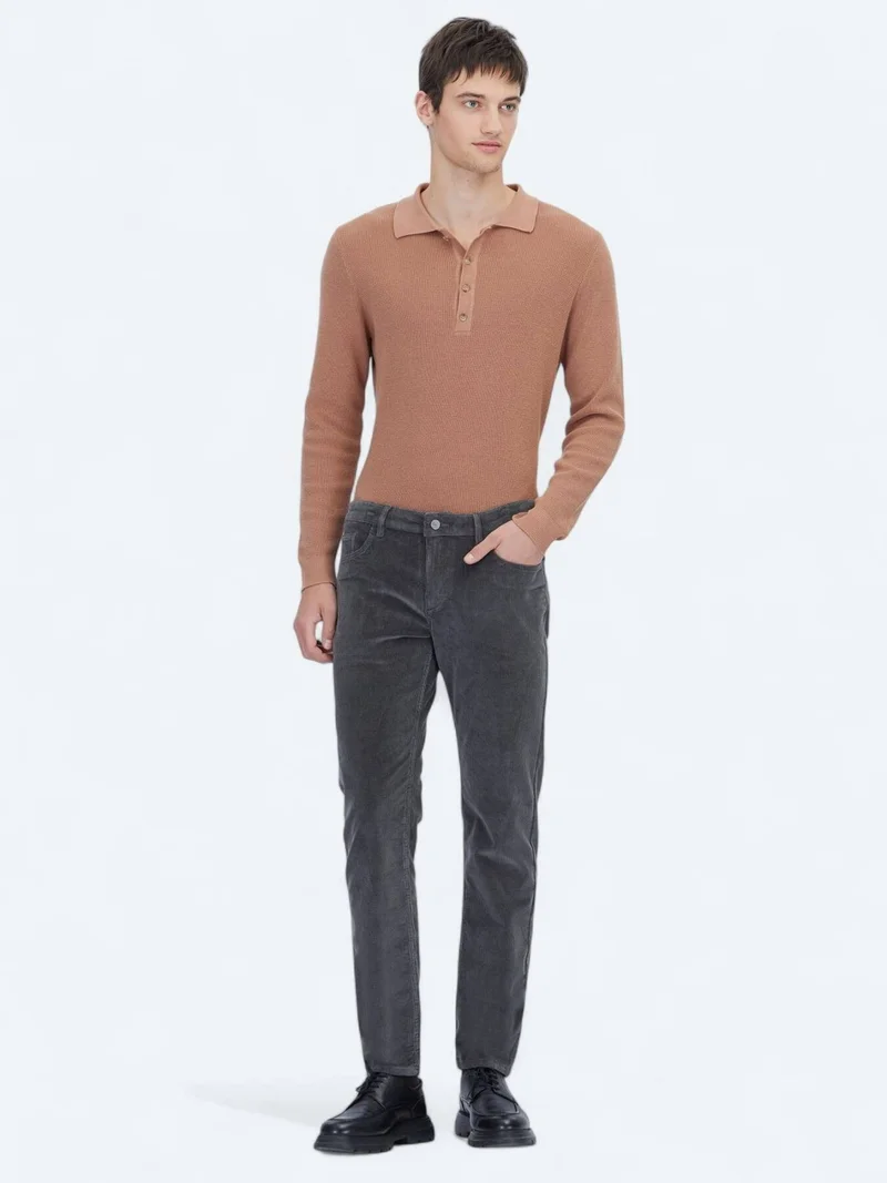 Kip Grey Weaving Slim Fit Casual Cotton Blended Trousers