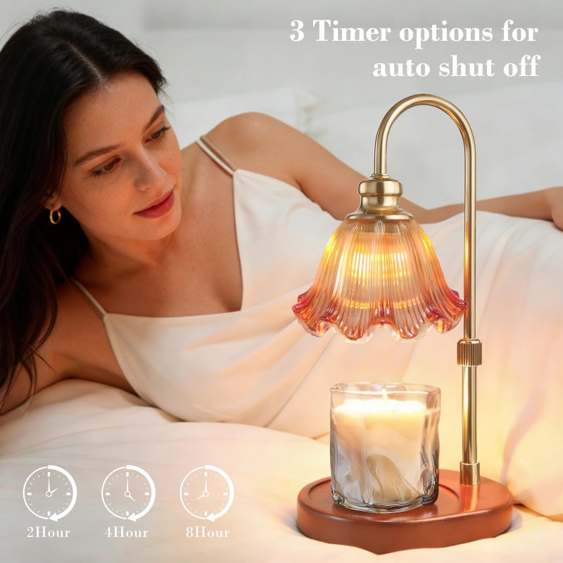 Banbanda Candle Warmer Lamp with Timer: Birthday Gifts for Women, House Warming Gifts New Home Decor â€“ Height Adjustable Candle Lamp for Mom, Anniversary - Walnut Solid Wood Base, with 2 Bulbs - Image 5