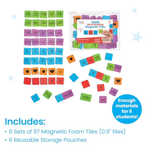 hand2mind Phonics Word-Building Magnetic Letter Tiles, Letter Recognition for Kindergarten, Letter Sounds, Phonics Manipulatives, Phonemic Awareness, Science of Reading Classroom Materials (Set of 6) - Image 2