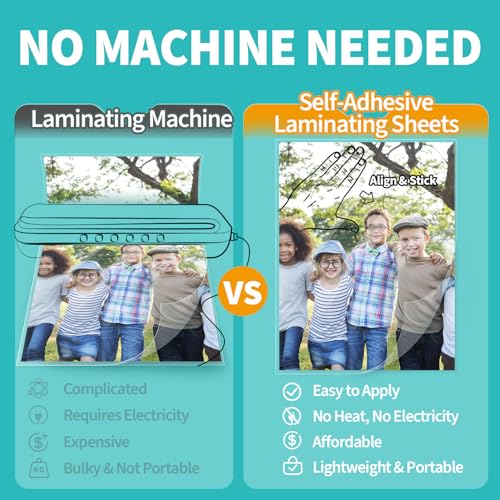 Binditek 50 Pack Self-Adhesive Laminating Sheets, 9.25 x 12 Inches, Grid-Backed for Easy Cutting, Letter Size, 3 Mil Thick, No Heat or Machine Needed, Clear Glossy Finish for School & Office - Image 5