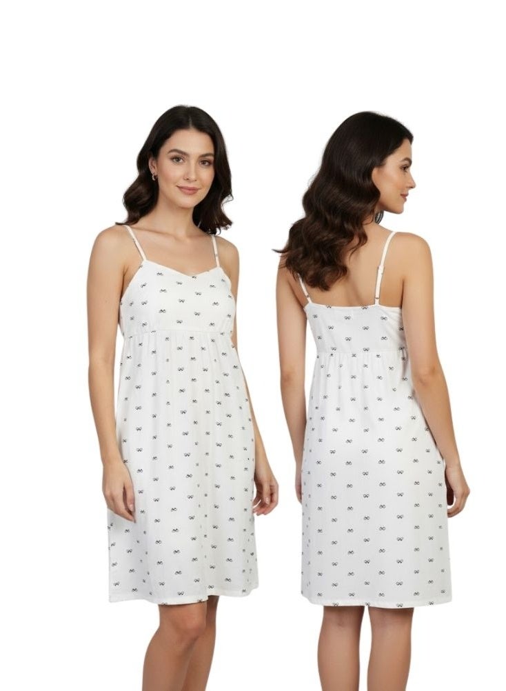 Comfort Women’s Lightweight Cotton Night Dress with Adjustable Straps, Soft Fabric Printed Sleepwear for Summer Comfort - Image 1