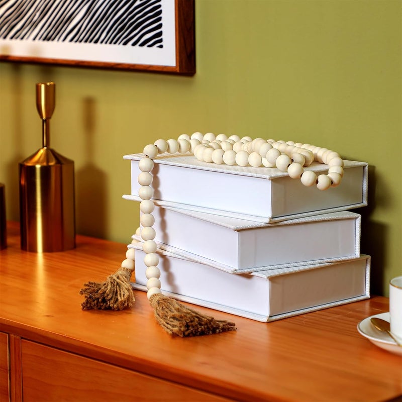 Tioncy 3 Pcs Decorative Linen Faux Books for Bookshelf Decoration Coffee Table - Modern Fake Book Storage Box (White, 8.6 x 6.1 x 1.8 Inch) - Image 5