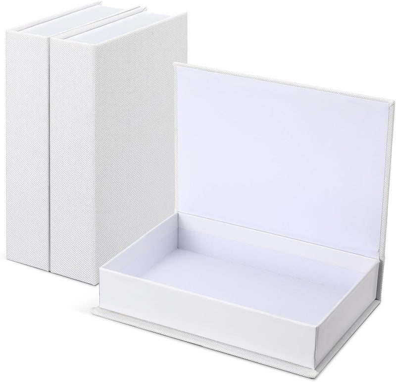 Tioncy 3 Pcs Decorative Linen Faux Books for Bookshelf Decoration Coffee Table - Modern Fake Book Storage Box (White, 8.6 x 6.1 x 1.8 Inch) - Image 1