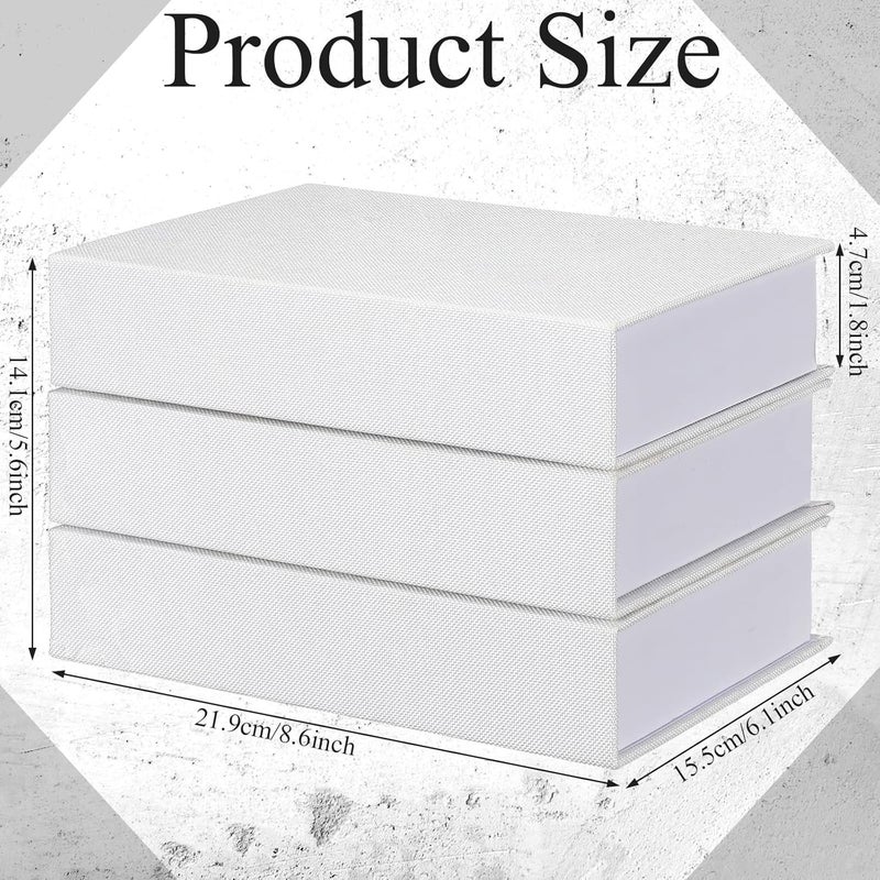 Tioncy 3 Pcs Decorative Linen Faux Books for Bookshelf Decoration Coffee Table - Modern Fake Book Storage Box (White, 8.6 x 6.1 x 1.8 Inch) - Image 2