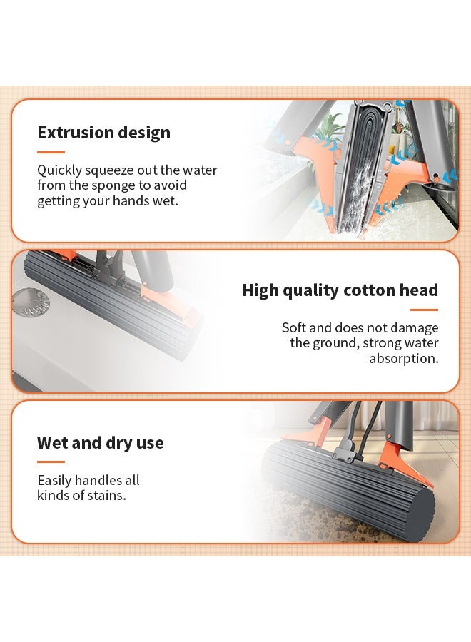 Sponge Mop, Self Squeeze Sponge Mop, Stainless Steel Handle with 2 PVA Absorbent Mop Head Refills, for Home Commercial Use Tile Floor Bathroom Garage Cleaning  - Image 3