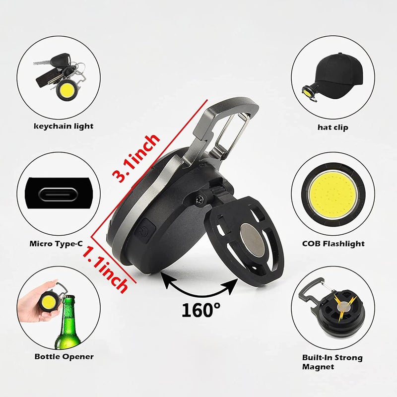 Care4 Care 4 LED Cob Small Flashlights 800 Lumens Rechargeable COB Keychain Work Light 4 Light Modes Portable Pocket Keychain Light with Magnet Base Walking Camping Emergency Lighting  - Image 3