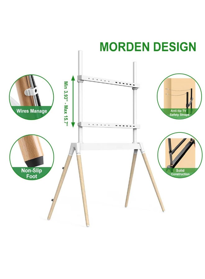 NOAEOU Fit 55-86inch Screens TV Stand, Modern Easel TV Floor Stand, Artistic Corner TV Stand, Height Adjustable, Studio Display Stand (White) - Image 2