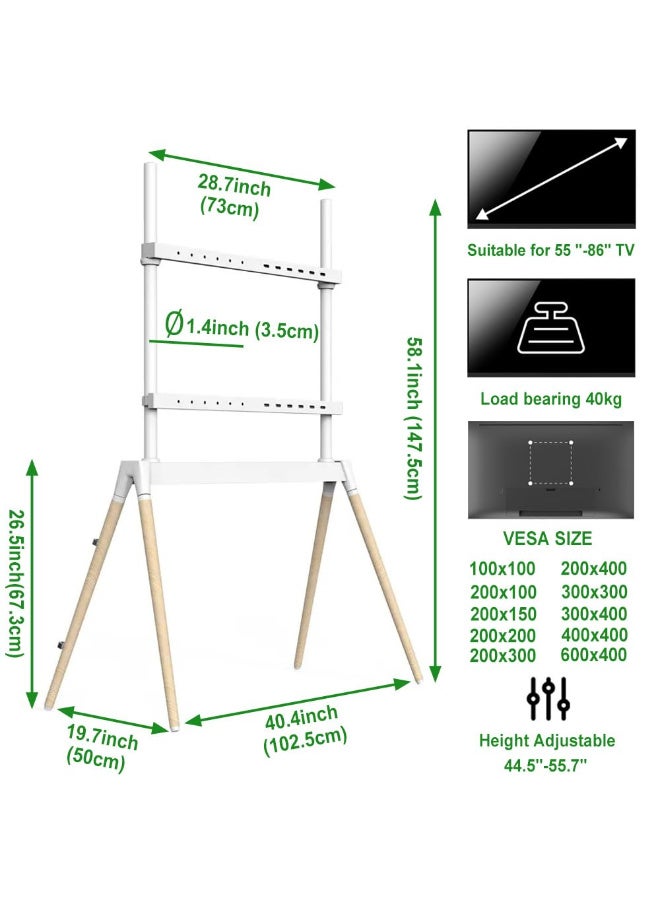 NOAEOU Fit 55-86inch Screens TV Stand, Modern Easel TV Floor Stand, Artistic Corner TV Stand, Height Adjustable, Studio Display Stand (White) - Image 5