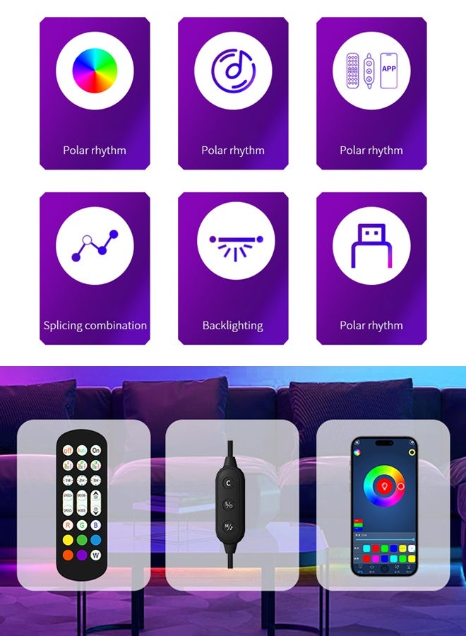 بوكسفالزور أضواء محيطة RGB ست قطع بإضاءة LED قابلة للتحكم بالبلوتوث والتوقيت USB بثلاثة أوضاع مثالية للمنزل والمكتب والألعاب والإلكترونيات - Image 2