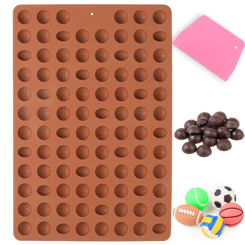 Amyandone Mini Sport Balls Silicone Mold - 94 Cavities Semi Sphere Balls Chocolate Candy Molds for Making Gummy/Fondant/Snack Biscuits/Cake Decor/Fruit Snack/Dog Treat/Sugar Craft (with a Scraper) - Image 1