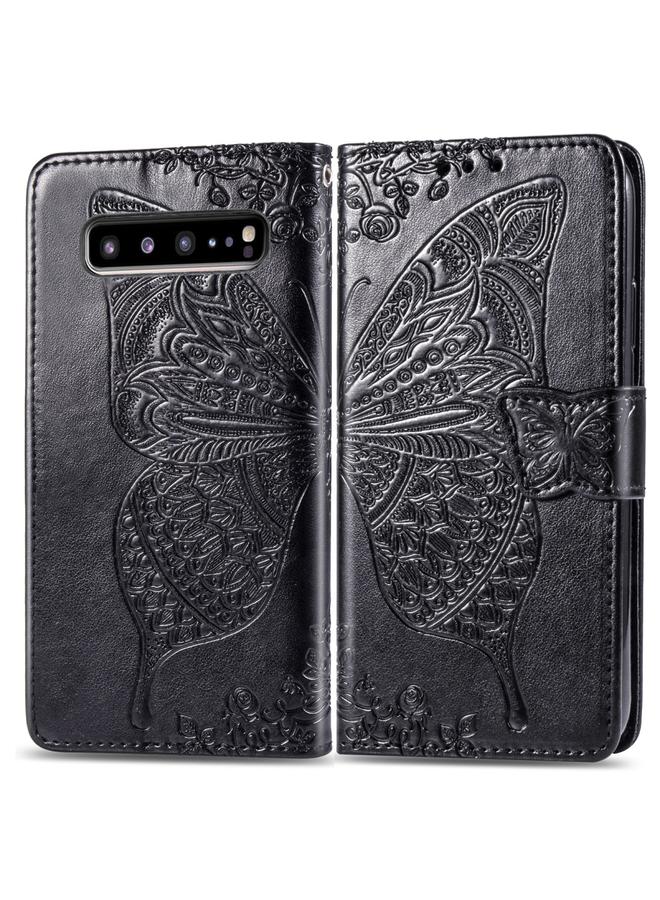 اس-توب جراب جلدي أفقي قابل للطي منقوش عليه زهور حب الفراشات لهاتف Galaxy S10 5G مع حامل وفتحات للبطاقات ومحفظة وحبل - Image 3