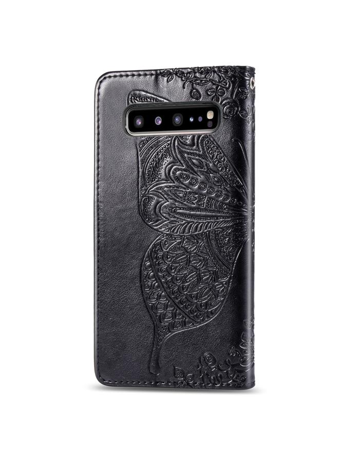 اس-توب جراب جلدي أفقي قابل للطي منقوش عليه زهور حب الفراشات لهاتف Galaxy S10 5G مع حامل وفتحات للبطاقات ومحفظة وحبل - Image 5