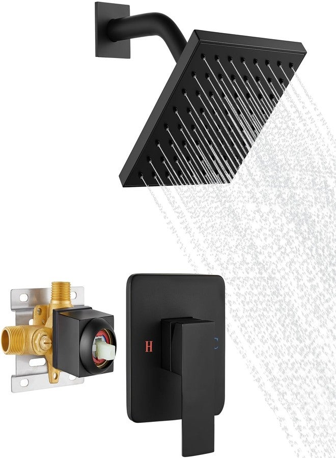 Heyalan Shower Faucet Set with Valve Kit,6 Inch Bathroom Rainfall Shower Head and Handle Set System Trim Kit,Male Thread Valve,Matte Black - Image 1