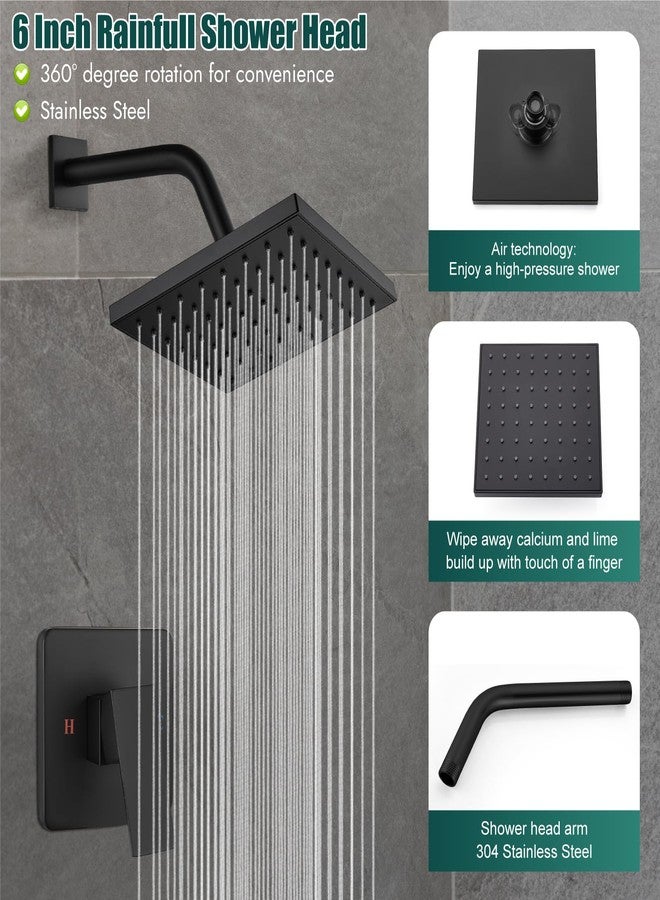 Heyalan Shower Faucet Set with Valve Kit,6 Inch Bathroom Rainfall Shower Head and Handle Set System Trim Kit,Male Thread Valve,Matte Black - Image 3