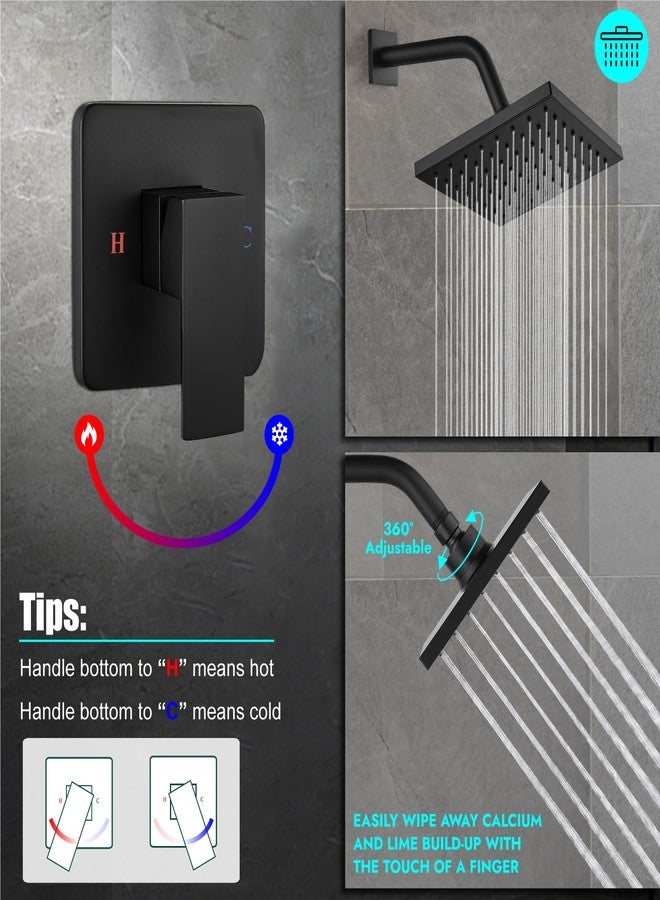 Heyalan Shower Faucet Set with Valve Kit,6 Inch Bathroom Rainfall Shower Head and Handle Set System Trim Kit,Male Thread Valve,Matte Black - Image 4