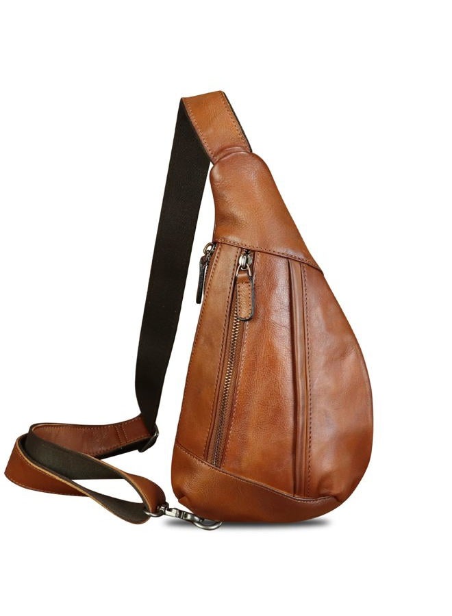 LRTO Genuine Leather Sling Bag for Men and Women Vintage Real Leather Crossbody Chest Bag Backpack Purse for Travel Hiking Cycling (Brown) - Image 1