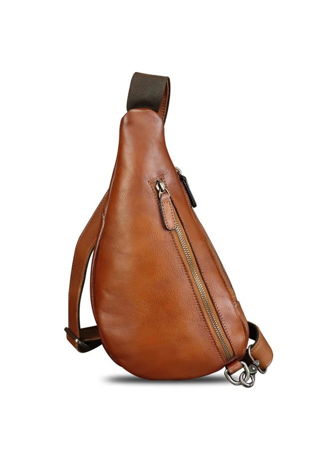 LRTO Genuine Leather Sling Bag for Men and Women Vintage Real Leather Crossbody Chest Bag Backpack Purse for Travel Hiking Cycling (Brown) - Image 3