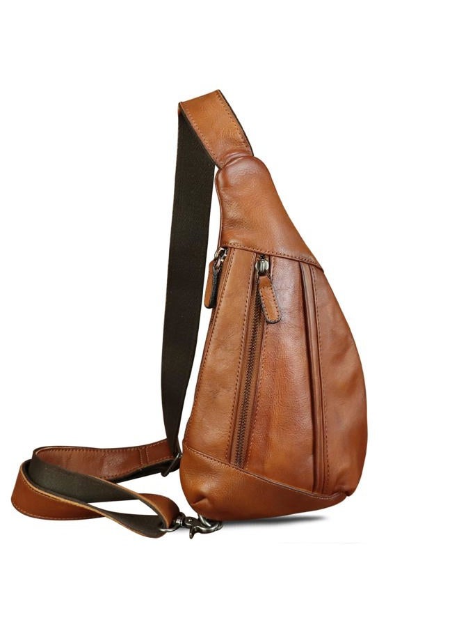 LRTO Genuine Leather Sling Bag for Men and Women Vintage Real Leather Crossbody Chest Bag Backpack Purse for Travel Hiking Cycling (Brown) - Image 2
