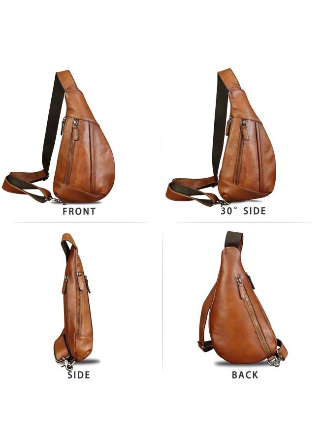 LRTO Genuine Leather Sling Bag for Men and Women Vintage Real Leather Crossbody Chest Bag Backpack Purse for Travel Hiking Cycling (Brown) - Image 4