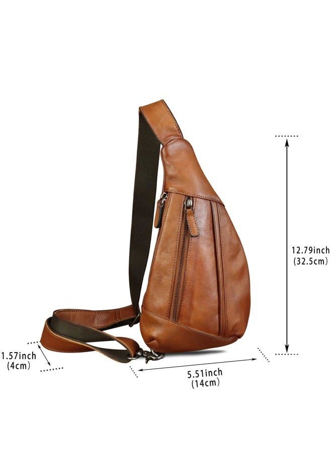 LRTO Genuine Leather Sling Bag for Men and Women Vintage Real Leather Crossbody Chest Bag Backpack Purse for Travel Hiking Cycling (Brown) - Image 5