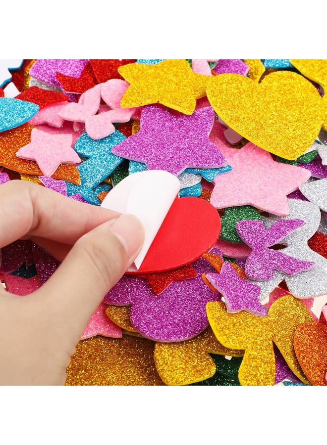 WSICSE 360 Pieces Glitter Foam Stickers, Self Adhesive Stars Heart Bow-Knot Shapes Colorful Sticker Arts Craft Supplies for Greeting Cards Home Decoration - Image 2