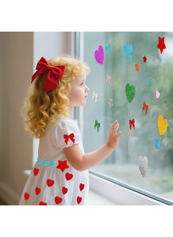 WSICSE 360 Pieces Glitter Foam Stickers, Self Adhesive Stars Heart Bow-Knot Shapes Colorful Sticker Arts Craft Supplies for Greeting Cards Home Decoration - Image 4
