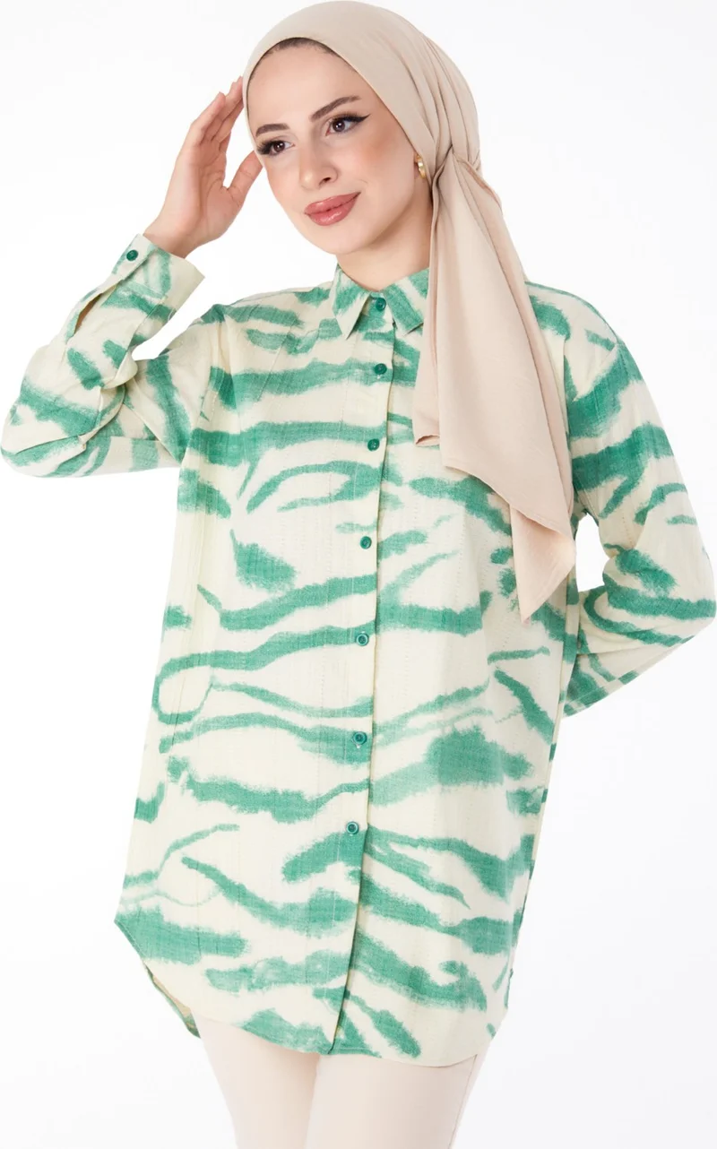 Tofisa Plain Shirt Collar Women's Green Patterned Shirt - 25615