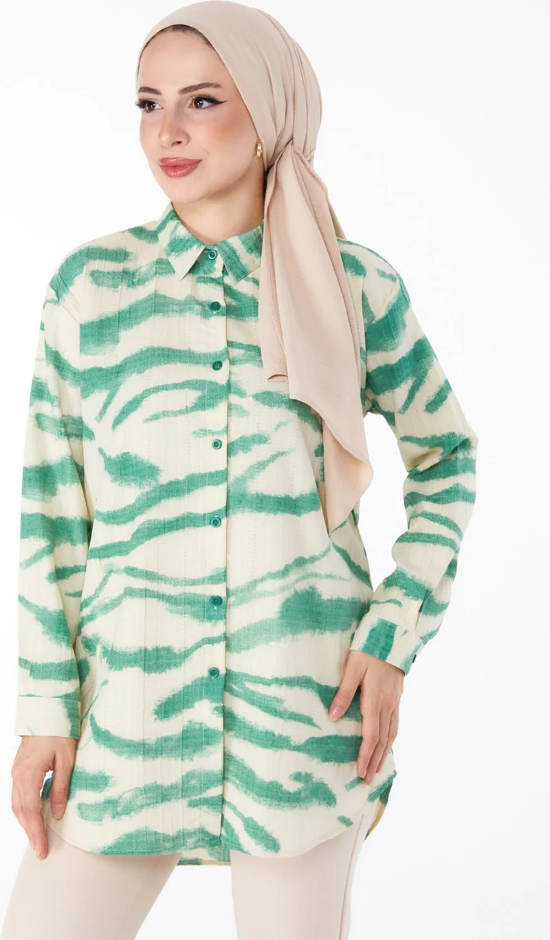Tofisa Plain Shirt Collar Women's Green Patterned Shirt - 25615