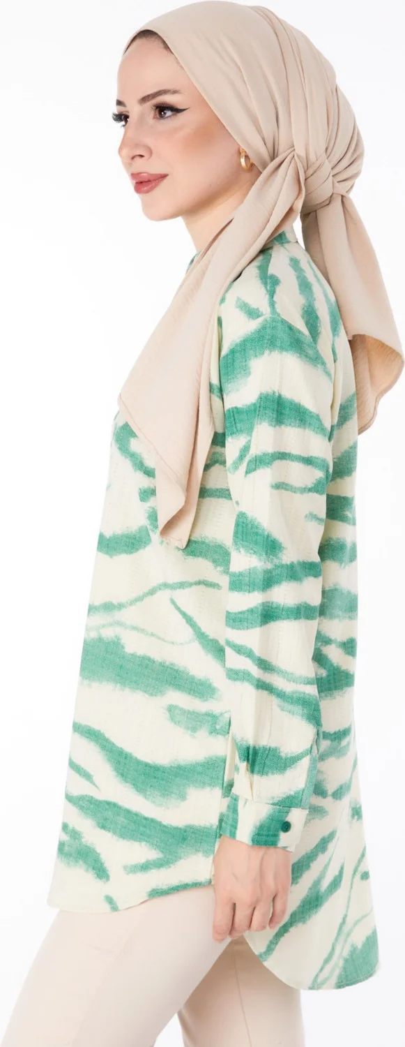Tofisa Plain Shirt Collar Women's Green Patterned Shirt - 25615