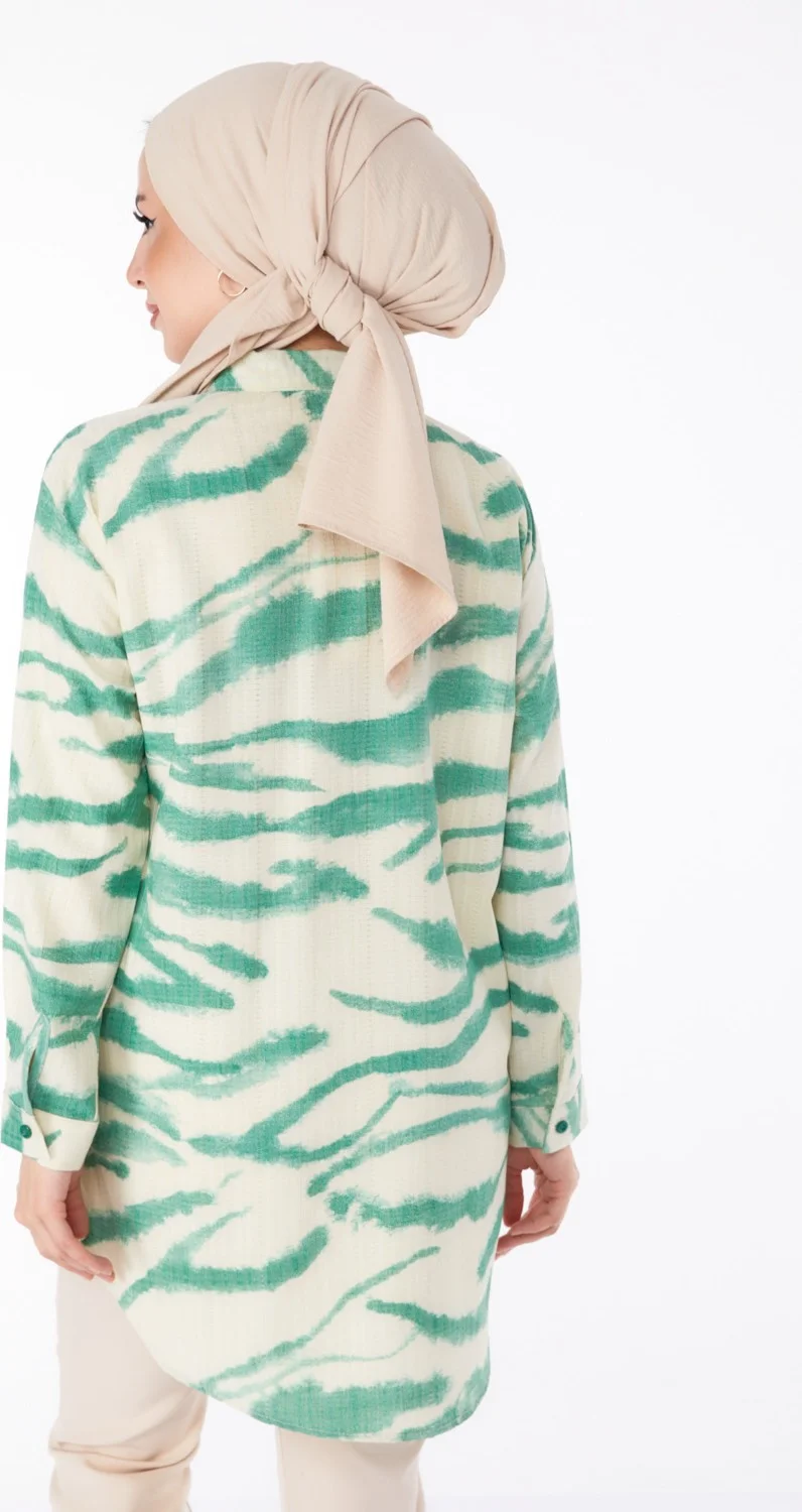 Tofisa Plain Shirt Collar Women's Green Patterned Shirt - 25615