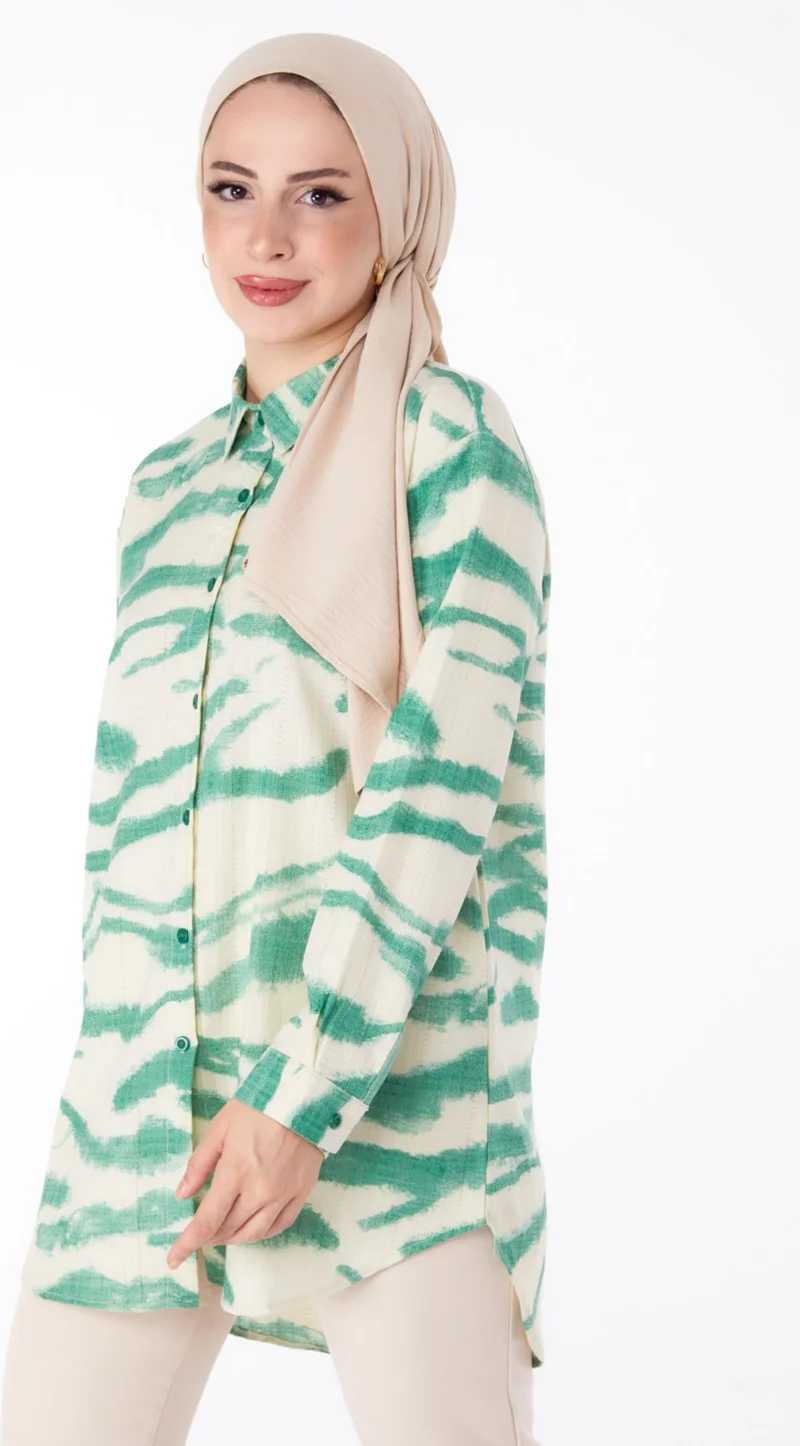 Tofisa Plain Shirt Collar Women's Green Patterned Shirt - 25615