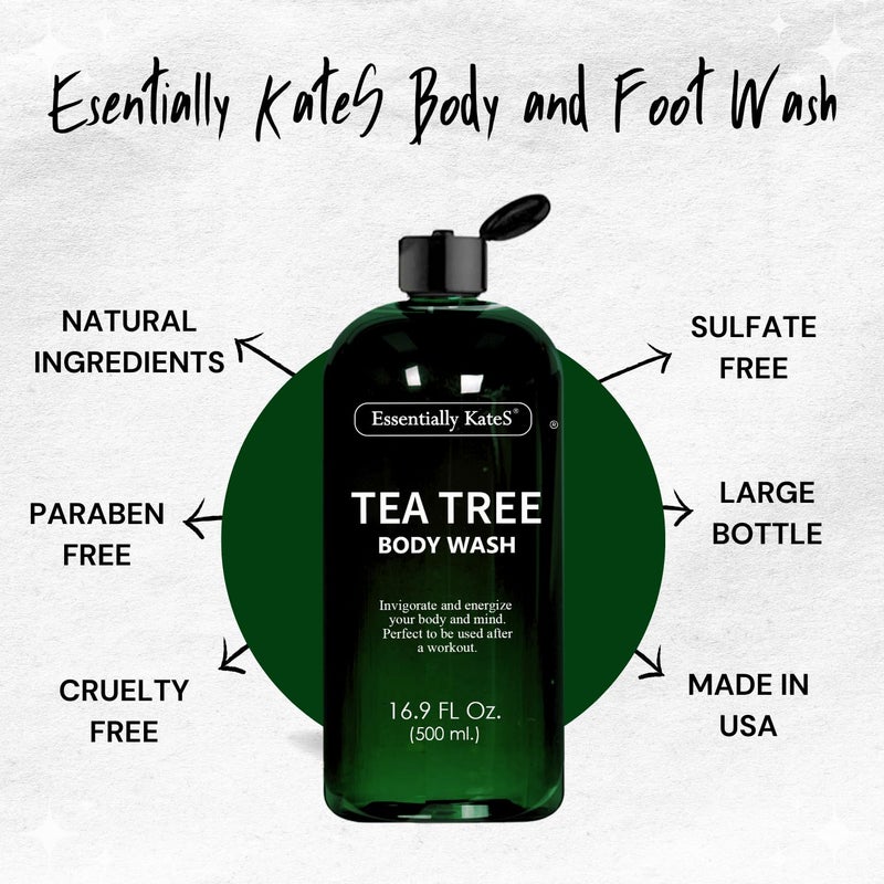 Essentially KateS Tea Tree Body Wash 16.9 fl oz - 100% Natural - Fights Body Odor & Irritation - Helps Athletes Foot, Ringworms, Jock Itch, Acne, & Eczema - Image 5