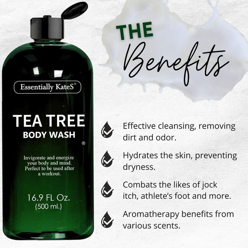 Essentially KateS Tea Tree Body Wash 16.9 fl oz - 100% Natural - Fights Body Odor & Irritation - Helps Athletes Foot, Ringworms, Jock Itch, Acne, & Eczema - Image 2
