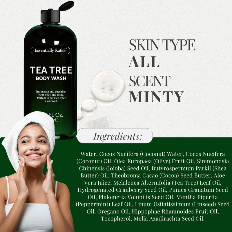 Essentially KateS Tea Tree Body Wash 16.9 fl oz - 100% Natural - Fights Body Odor & Irritation - Helps Athletes Foot, Ringworms, Jock Itch, Acne, & Eczema - Image 4