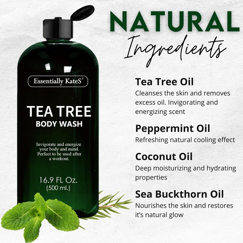 Essentially KateS Tea Tree Body Wash 16.9 fl oz - 100% Natural - Fights Body Odor & Irritation - Helps Athletes Foot, Ringworms, Jock Itch, Acne, & Eczema - Image 3