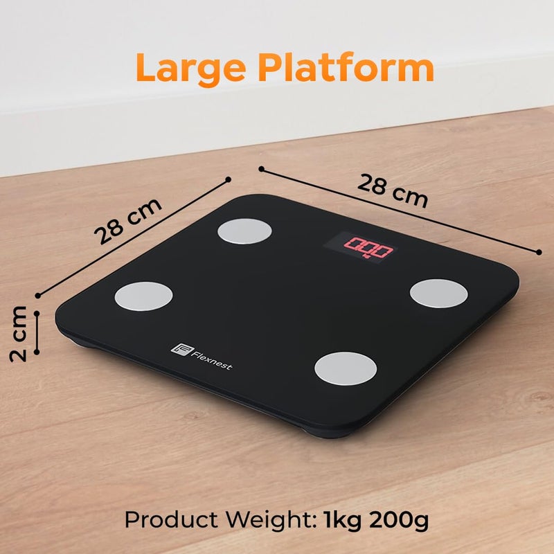 Flexnest Flexscale Smart BMI Weight Machine for Body Weight with 13+ Body Parameters Sync with Mobile App, Body fat Analyzer Machine with 1 Yr Warranty Bluetooth Weighing Machine - Black - Image 5