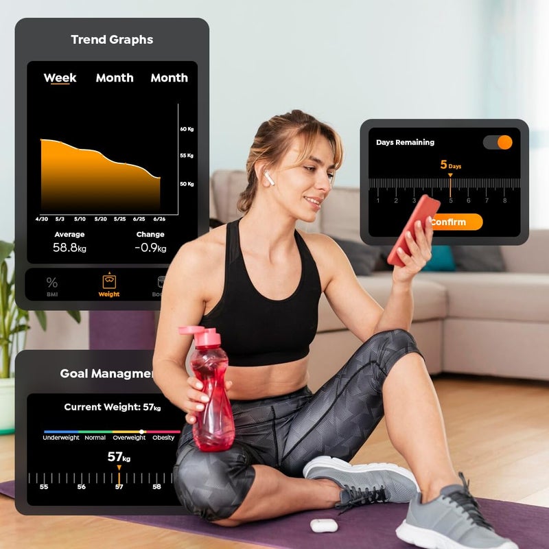 Flexnest Flexscale Smart BMI Weight Machine for Body Weight with 13+ Body Parameters Sync with Mobile App, Body fat Analyzer Machine with 1 Yr Warranty Bluetooth Weighing Machine - Black - Image 4
