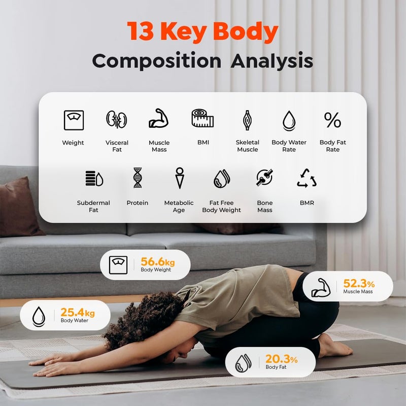 Flexnest Flexscale Smart BMI Weight Machine for Body Weight with 13+ Body Parameters Sync with Mobile App, Body fat Analyzer Machine with 1 Yr Warranty Bluetooth Weighing Machine - Black - Image 3