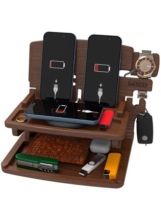 Med Wood Phone Docking Station Nightstand Organizer for Men - Home Accessories for Men - Great Gifts for Dad - Image 1