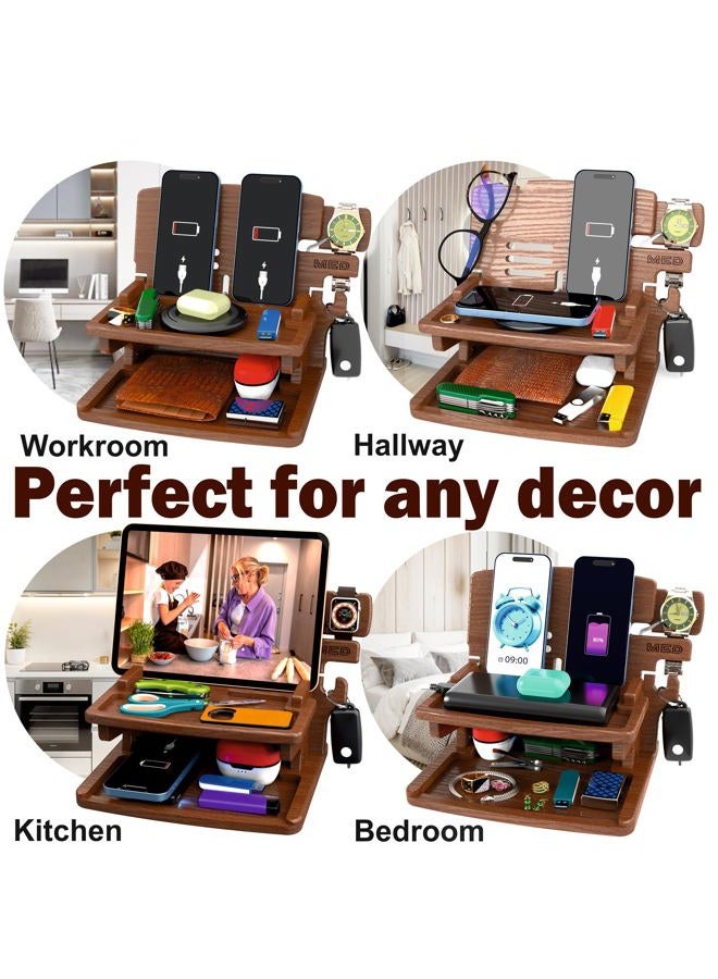 Med Wood Phone Docking Station Nightstand Organizer for Men - Home Accessories for Men - Great Gifts for Dad - Image 4