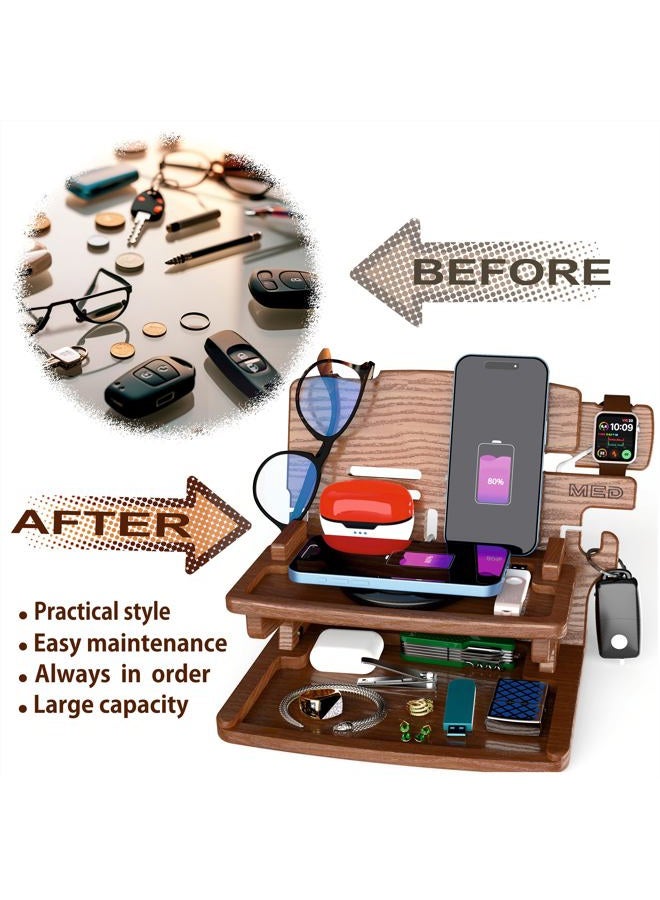 Med Wood Phone Docking Station Nightstand Organizer for Men - Home Accessories for Men - Great Gifts for Dad - Image 3