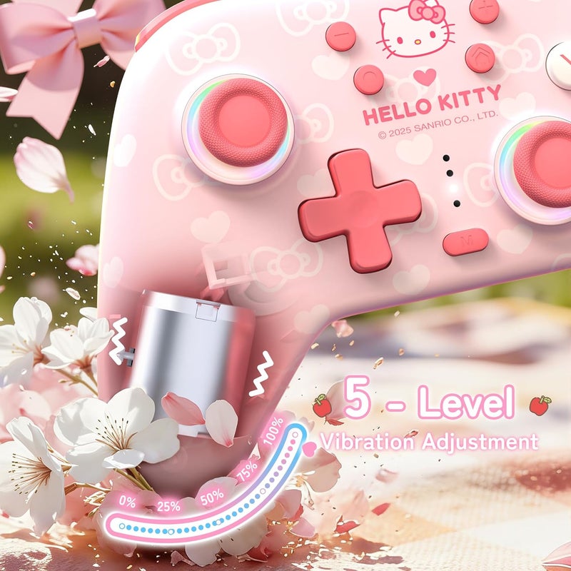 Kuitmor Hello Kitty Switch Pro Controller, Cute Hall Effect Wireless Gamepad No Drift for Switch 2/Switch/OLED/Lite, PC/Steam, Android, iOS, Bluetooth + Wired, Turbo, Back Buttons, 6-Aixs Gyro, Wake-up, RGB (Pink, With 2.4g Receiver) - Image 3