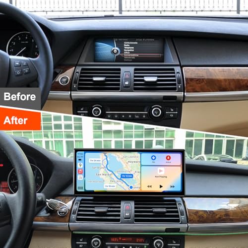 PEMP Linux 12.3" Ultra-Thin Screen E70 E71 Wired and Wireless CarPlay Retrofit Android Auto, 1920 x 720 Display Mirror Link Car Radio Bluetooth Video Player Screen for BMW X5 X6 CIC(2010-2012) - Image 2