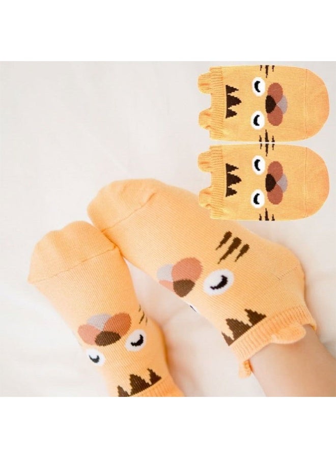 Daytoyz Animal Face Baby Socks, Soft Cotton Blend, Light Orange Cartoon Design, Fits 0-24 Months - Image 1