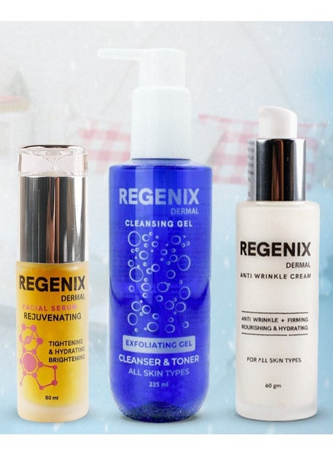 Daily skin routine Skin cream + face cleanins + serum